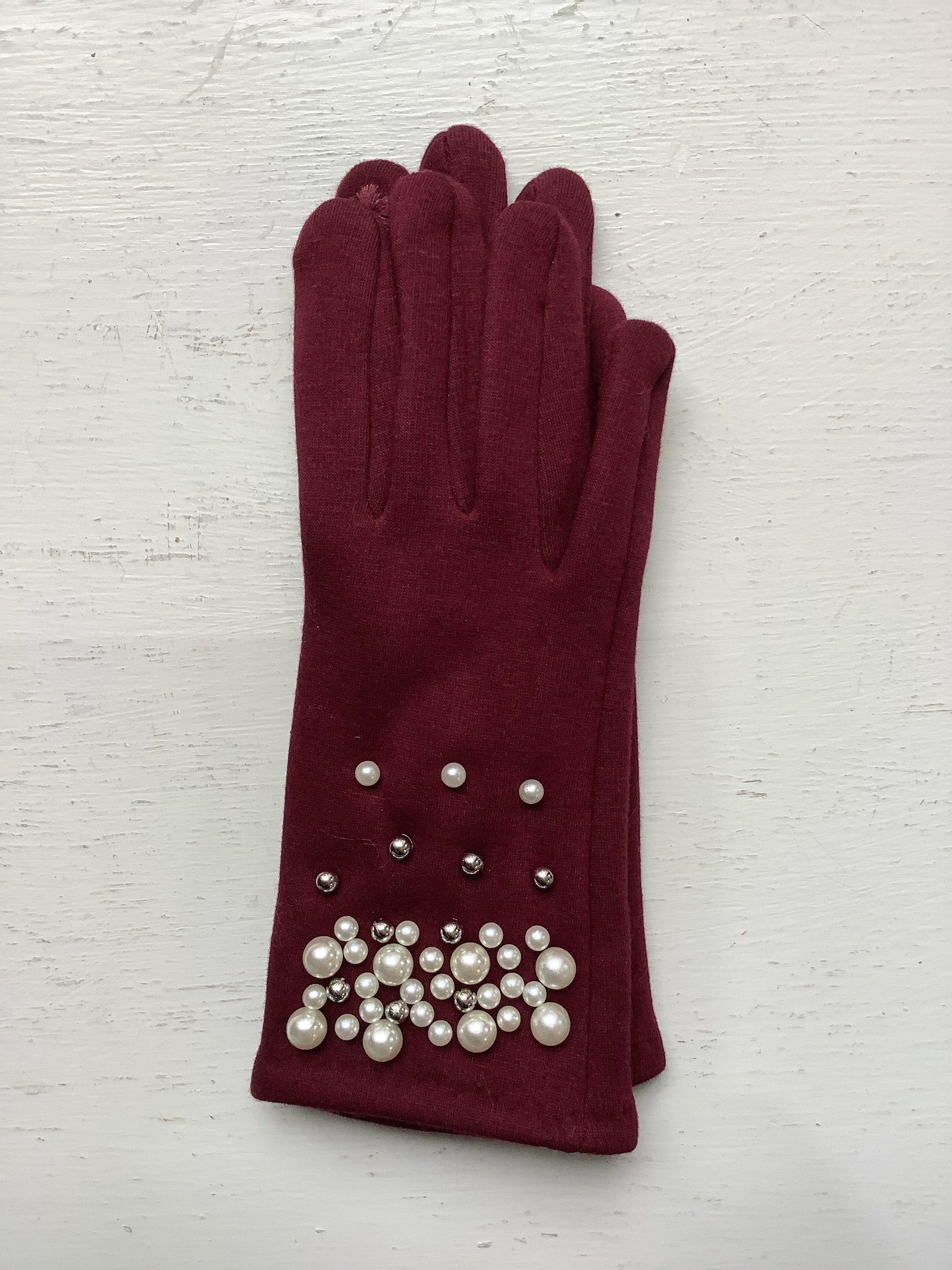 Burgundy Pearls Screen Touch Gloves | Orchid Boutique | Orchid Boutique