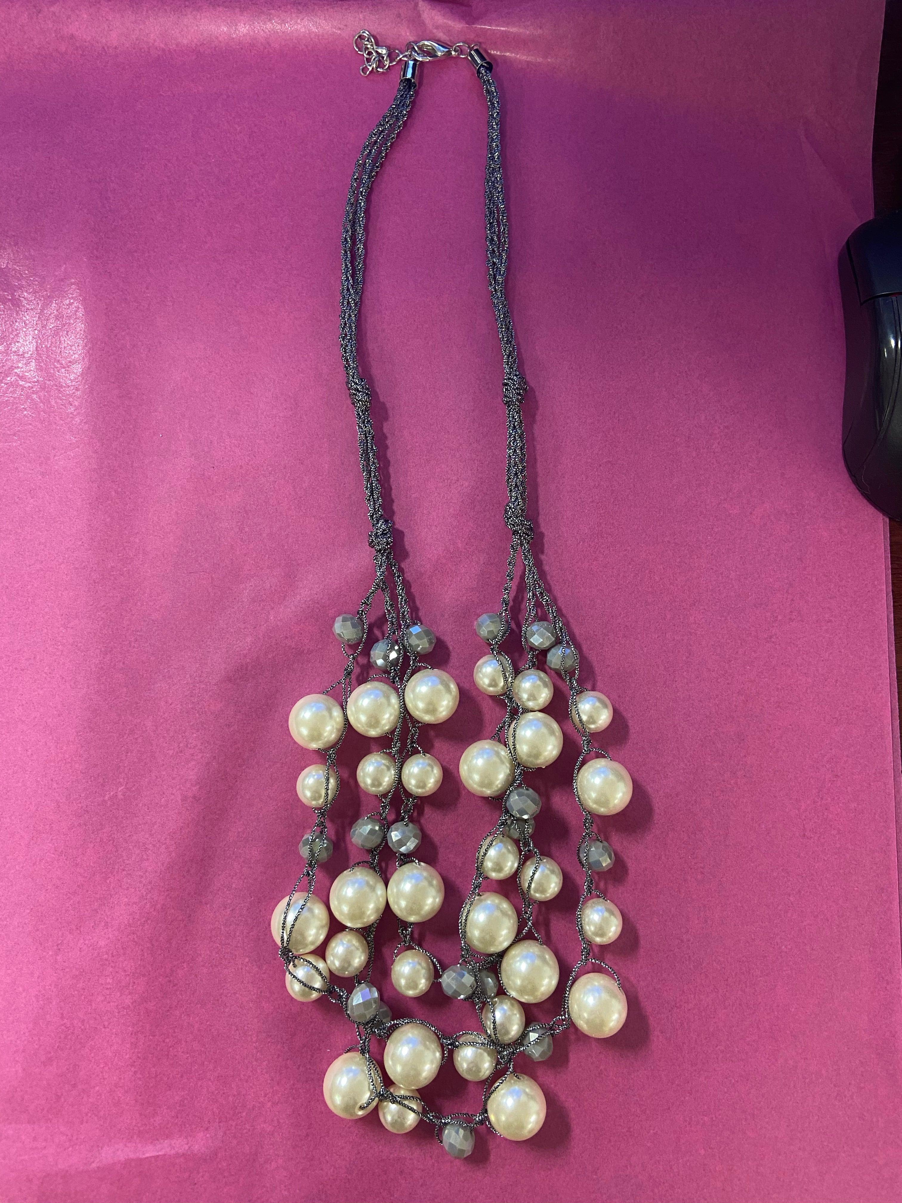 Pearl & Grey Stone Cluster Necklace | Orchid Boutique | Orchid Boutique